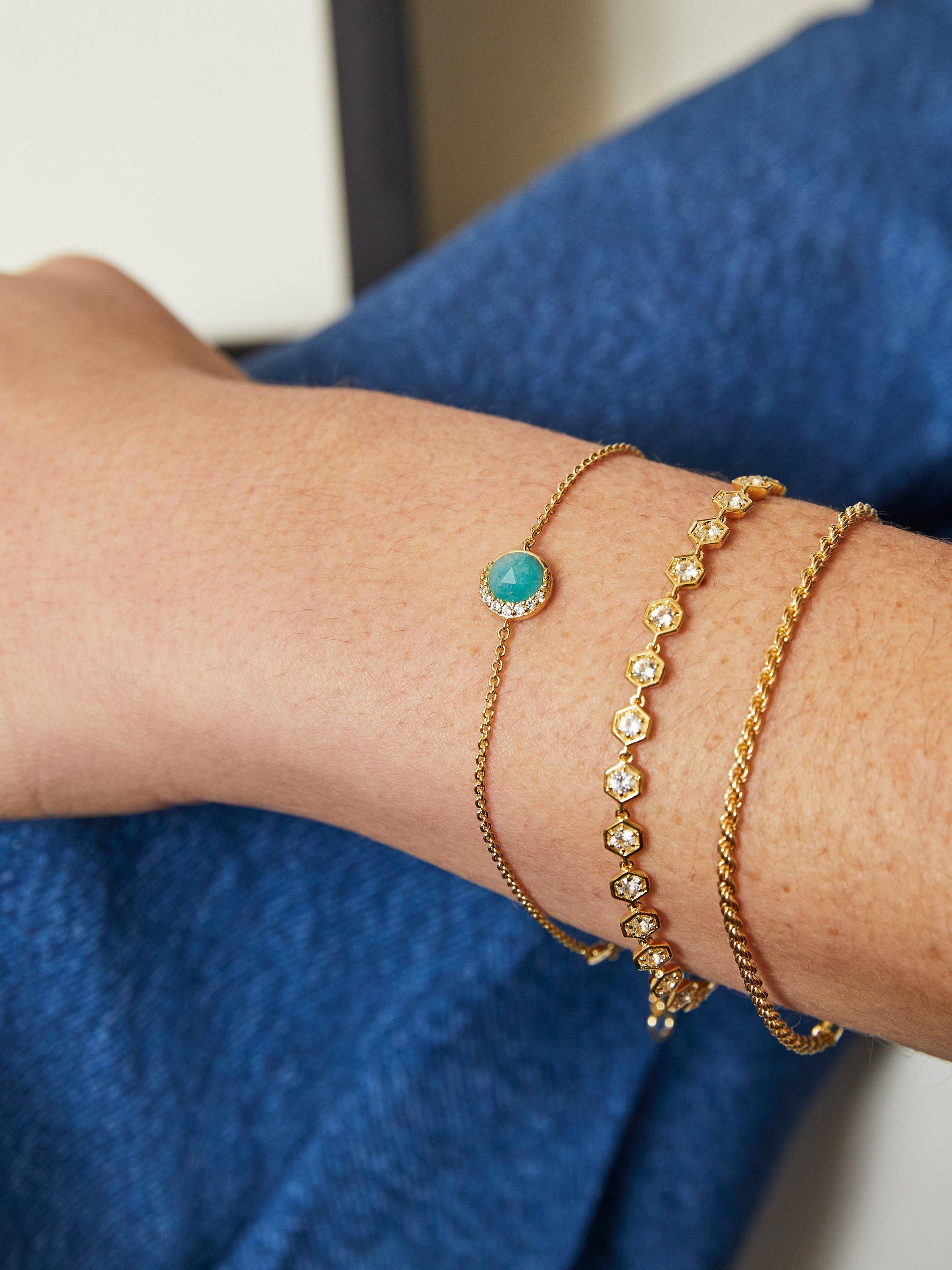 Product image 2 of 3, which shows Astley Clarke Amazonite & White Sapphires Luna Chain Bracelet, Gold