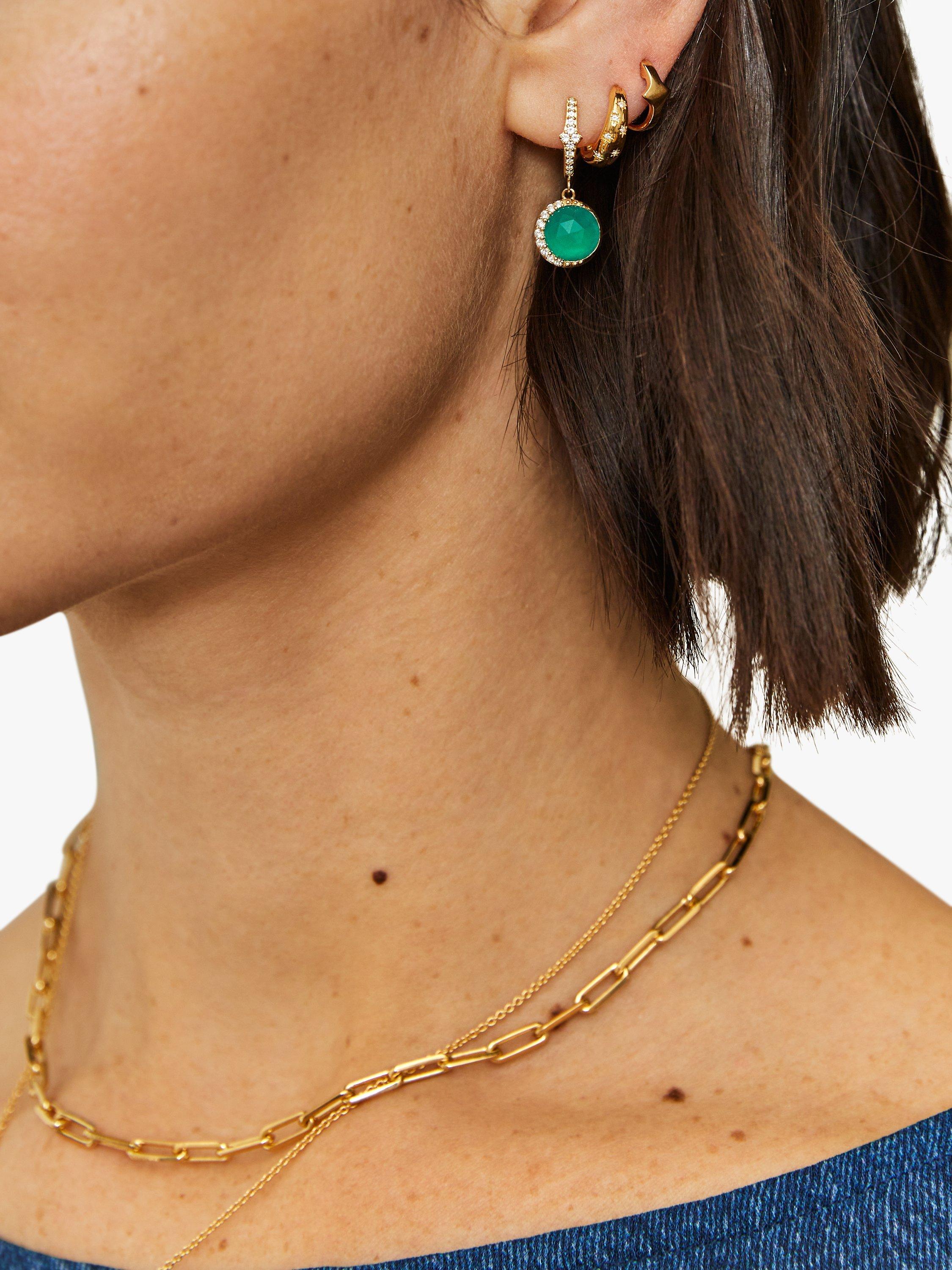 Product image 3 of 5, which shows Astley Clarke White Sapphire and Chalcedony Luna Drop Earrings, Gold
