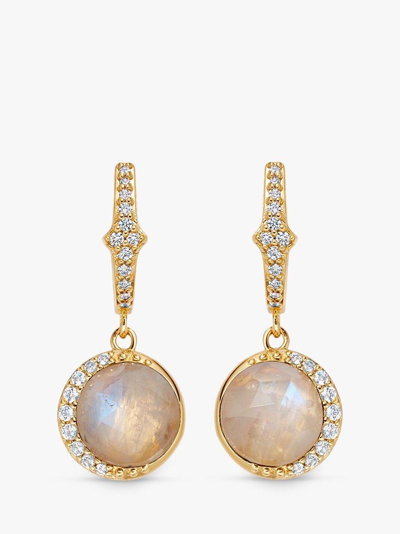 Product image 1 of 5, which shows Astley Clarke White Sapphire and Moonstone Luna Drop Earrings, Gold