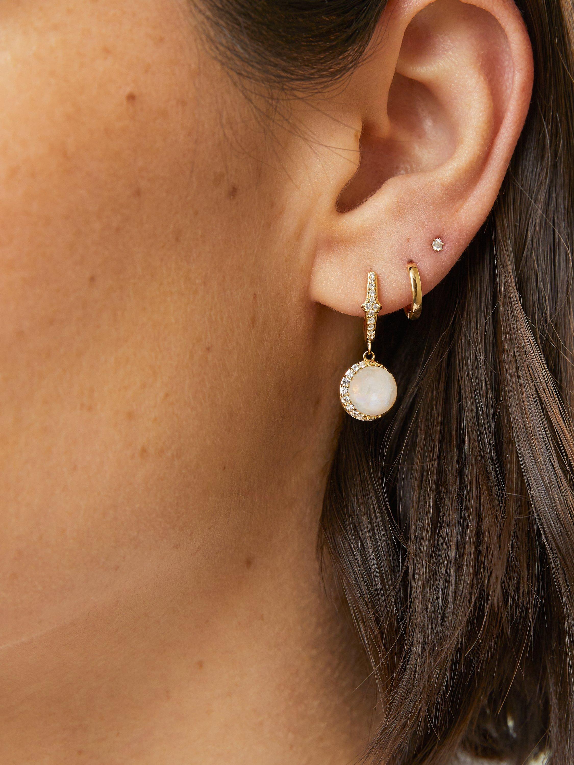 Product image 3 of 5, which shows Astley Clarke White Sapphire and Moonstone Luna Drop Earrings, Gold