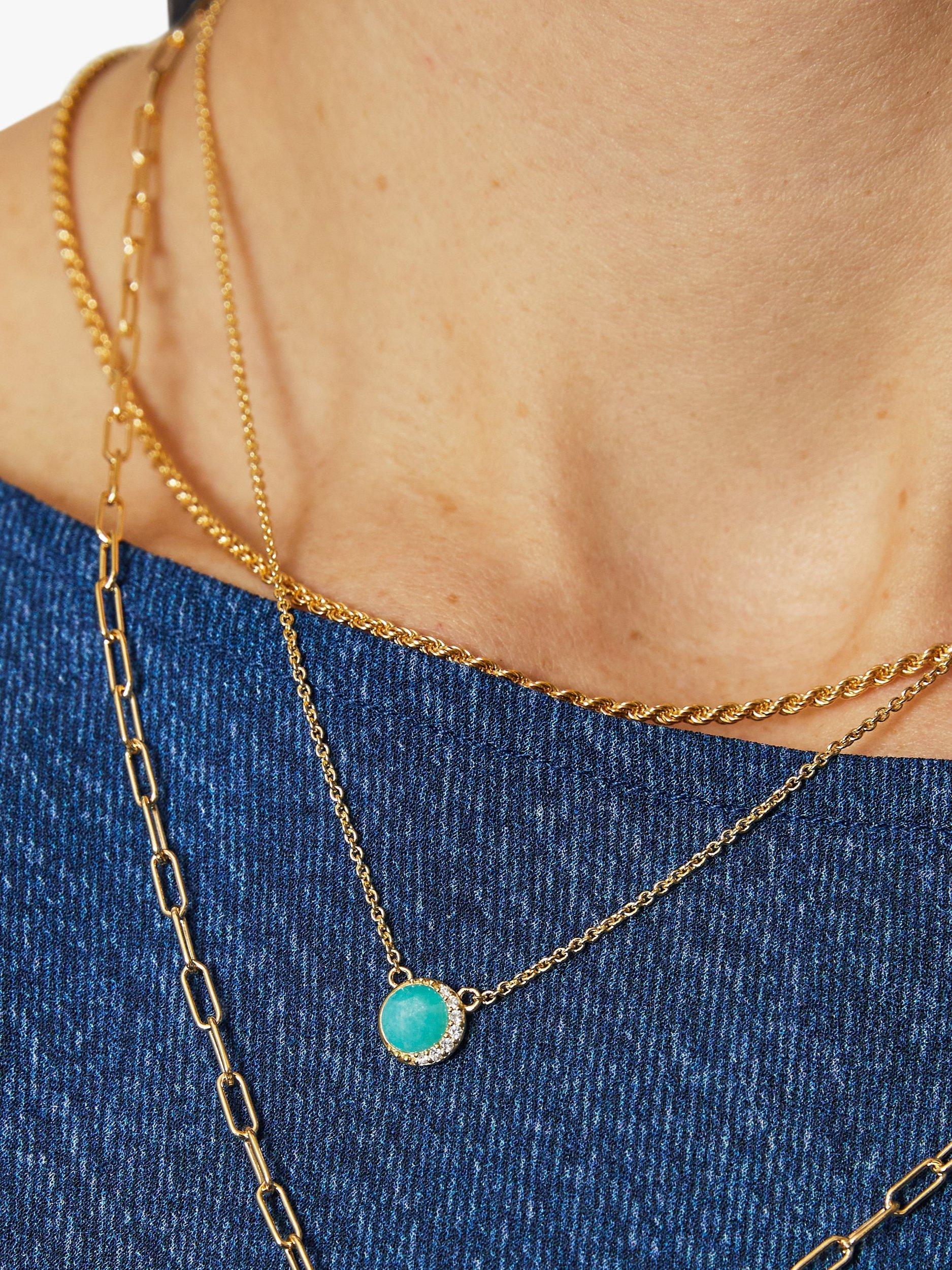 Product image 2 of 3, which shows Astley Clarke Amazonite & White Sapphires Luna Pendant Necklace, Gold