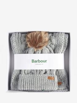 Barbour Cable Knit Hat & Scarf Set, Grey, Grey