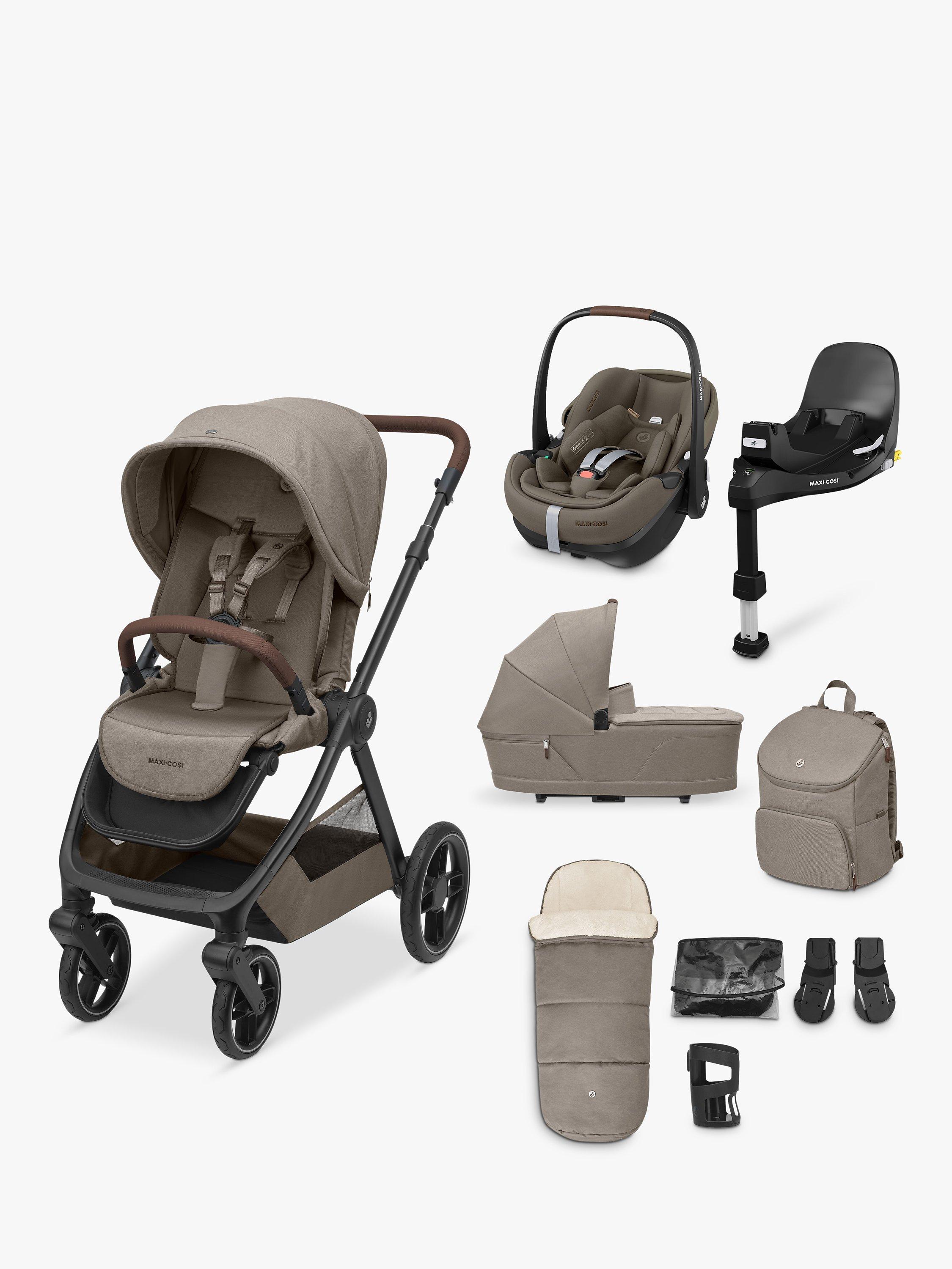 Maxi-Cosi Oxford Pushchair & Accessories with Pebble 360 Pro 2 ISOFIX Car Seat and FamilyFix 360 Pro Car Seat Base, Twillic Truffle