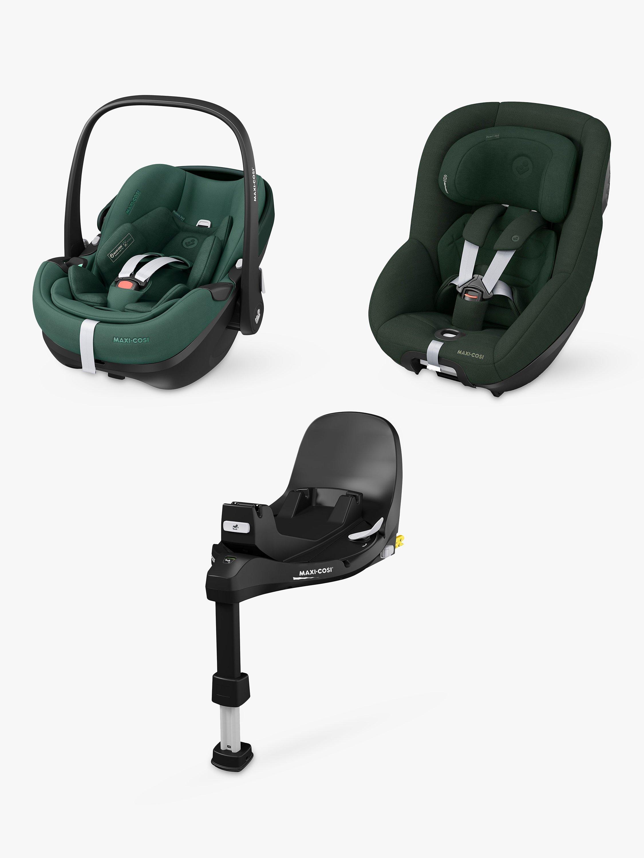 Maxi Cosi Pebble 360 Pro and Pearl 360 Pro Car Seats with Familyfix 360 Pro Family Bundle Essential Green