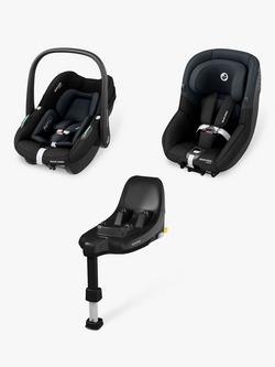 Maxi-Cosi Pebble S and Pearl S Car Seats with FamilyFix S Car Seat Base Modular Bundle, Tonal Black, Tonal Black