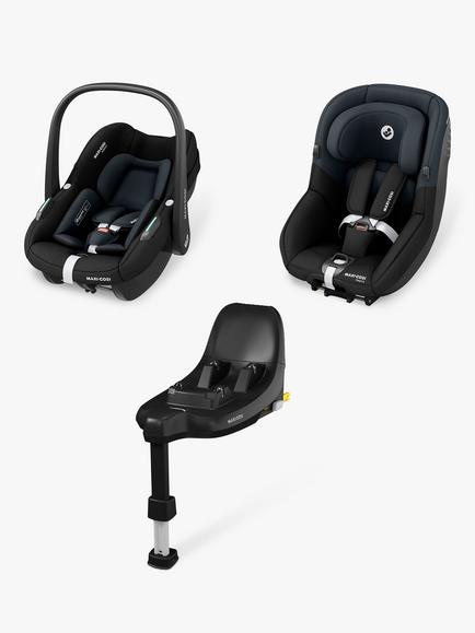 Maxi-Cosi Pebble S and Pearl S Car Seats with FamilyFix S Car Seat Base Modular Bundle, Tonal Black, Tonal Black