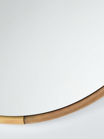 John Lewis Knurl Metal Frame Round Wall Mirror, 63cm - view 2, Antique Brass