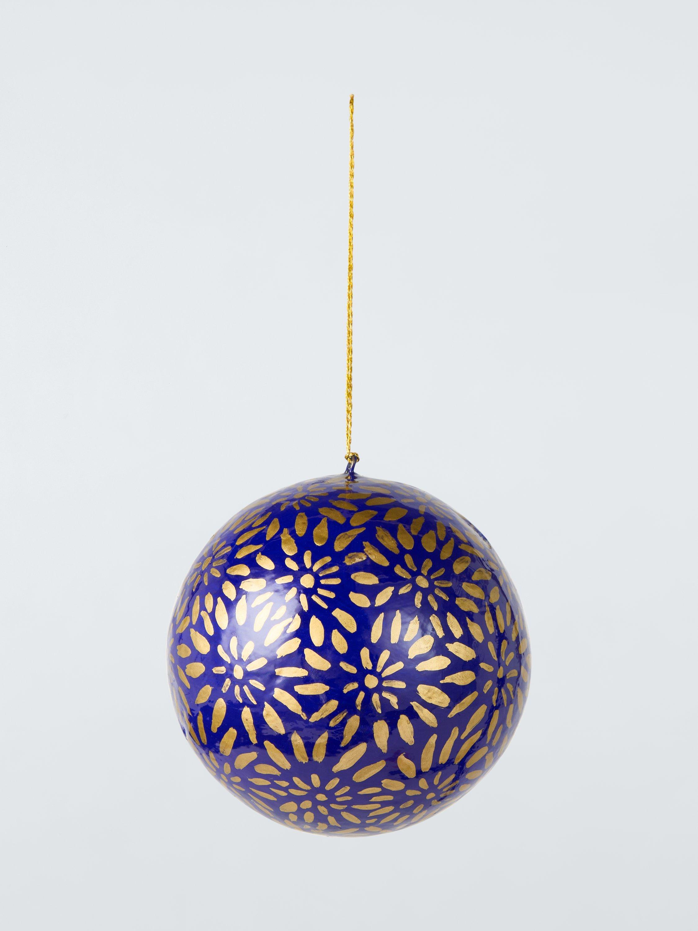 John Lewis Trinket & Treasure Paper Mache Flower Decoration Bauble, Blue/Gold