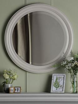 Laura Ashley Tate Round Wood Wall Mirror, 60cm, Off White, Off White