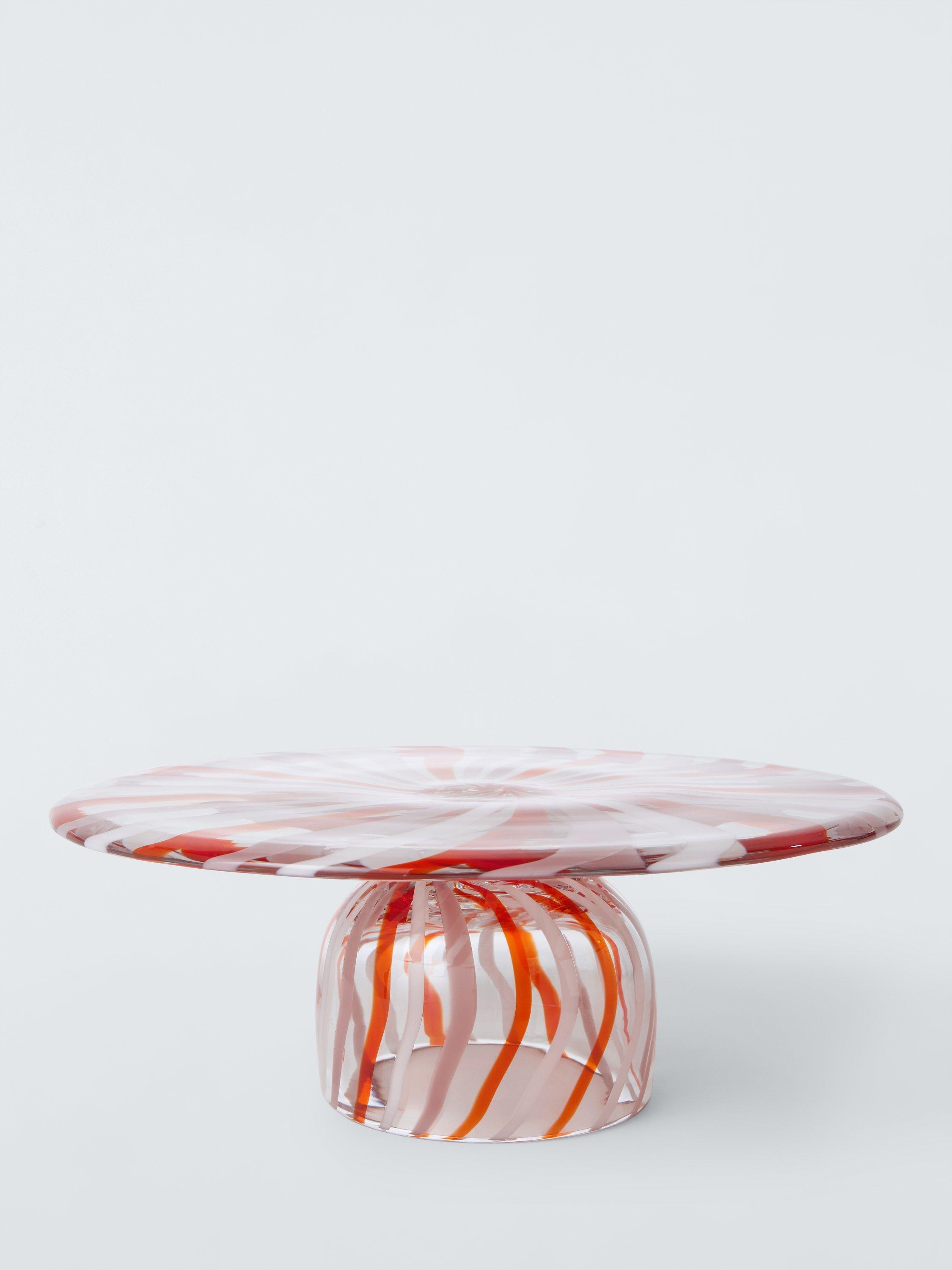 John Lewis Candy Cane Glass Cake Stand, 27.5cm, Pink/Multi