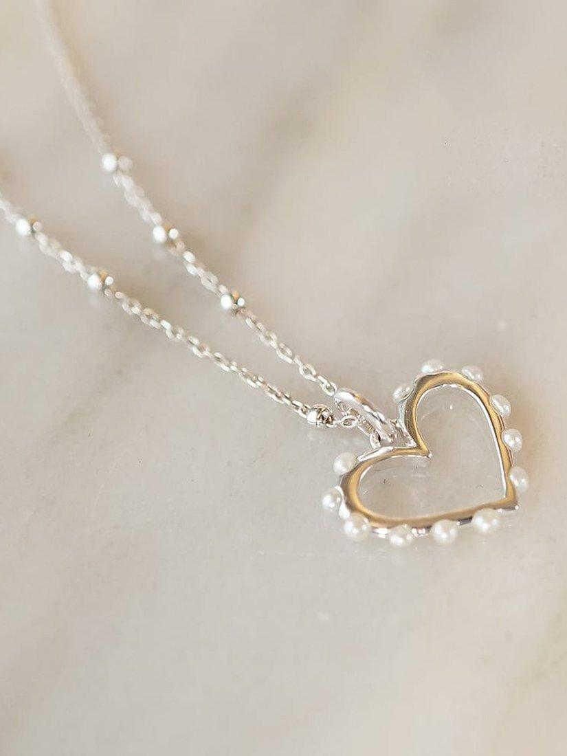 Product image 2 of 3, which shows Daisy London Heart Pearl Pendant Necklace, Silver