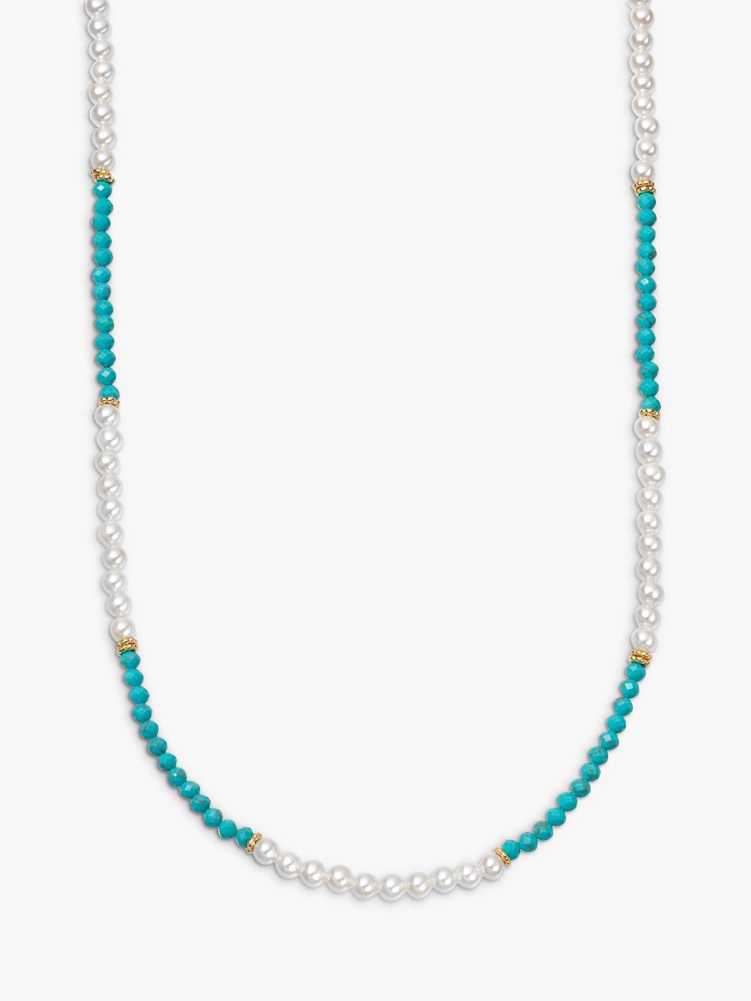 Daisy London Turquoise and Pearl Beaded Necklace, Gold