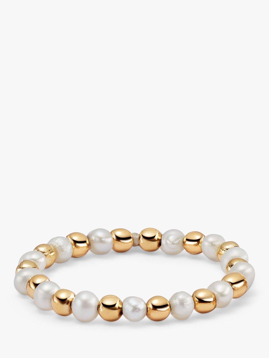 Product image 1 of 3, which shows Daisy London Shrimps x Daisy Pearl Beaded Ring, Gold, P