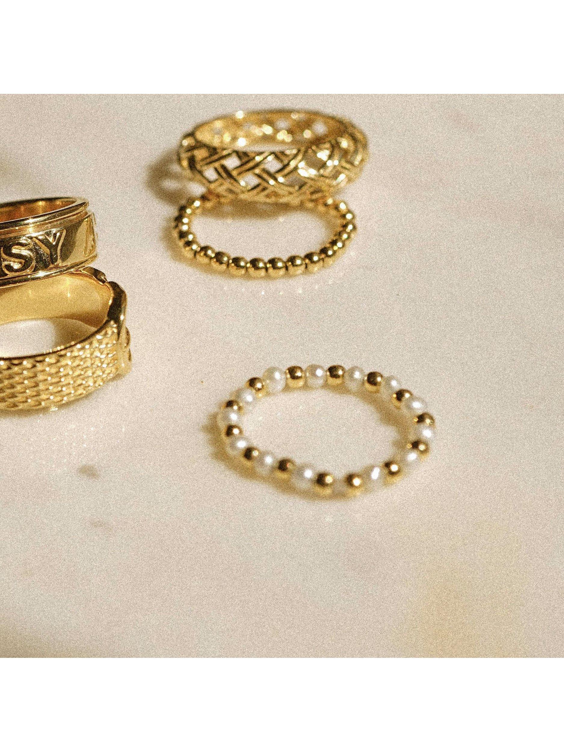 Product image 2 of 3, which shows Daisy London Shrimps x Daisy Pearl Beaded Ring, Gold, P