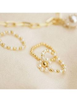 Daisy London Shrimps x Daisy Pearl Beaded Flower Ring, Gold - view 2, Gold