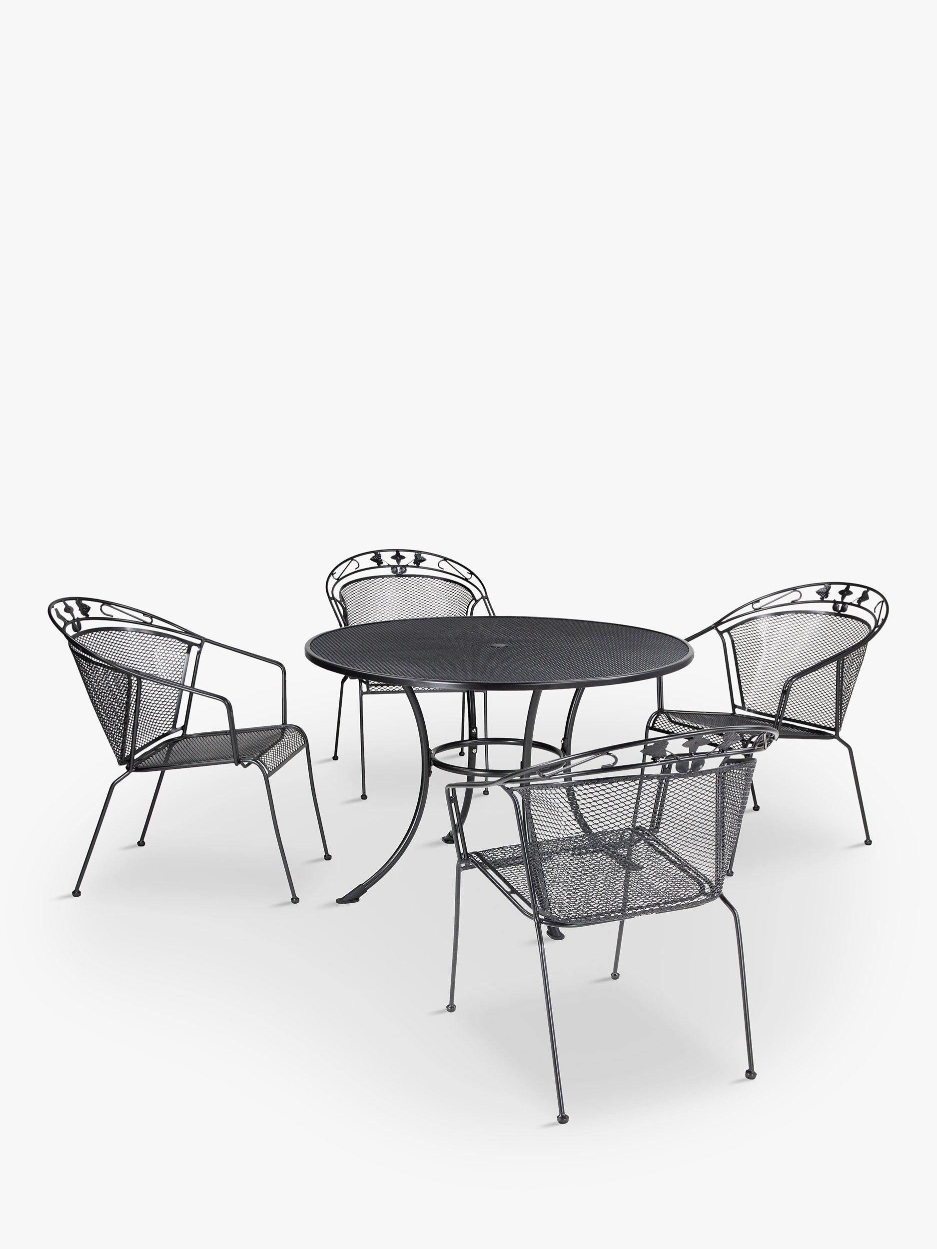 John Lewis Henley by KETTLER 4 Seater Round Garden Dining Table Chairs Set Iron Grey
