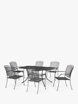 John Lewis Henley by KETTLER 6 Seater Rectangular Garden Dining Table & Armchairs Set, Iron Grey, 