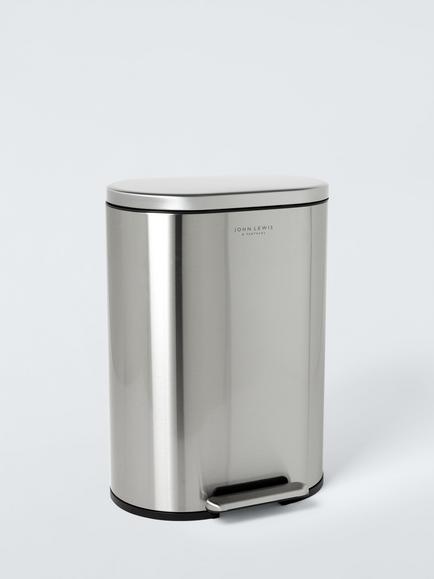 John Lewis Oval 2 section Recycling Pedal Bin, Brushed Stainless Steel, 2x 23L, Stainless Steel