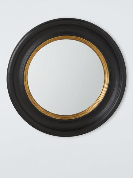 John Lewis Georgian Round Wood Frame Convex Wall Mirror, 50cm, Black/Gold, Black/ Gold