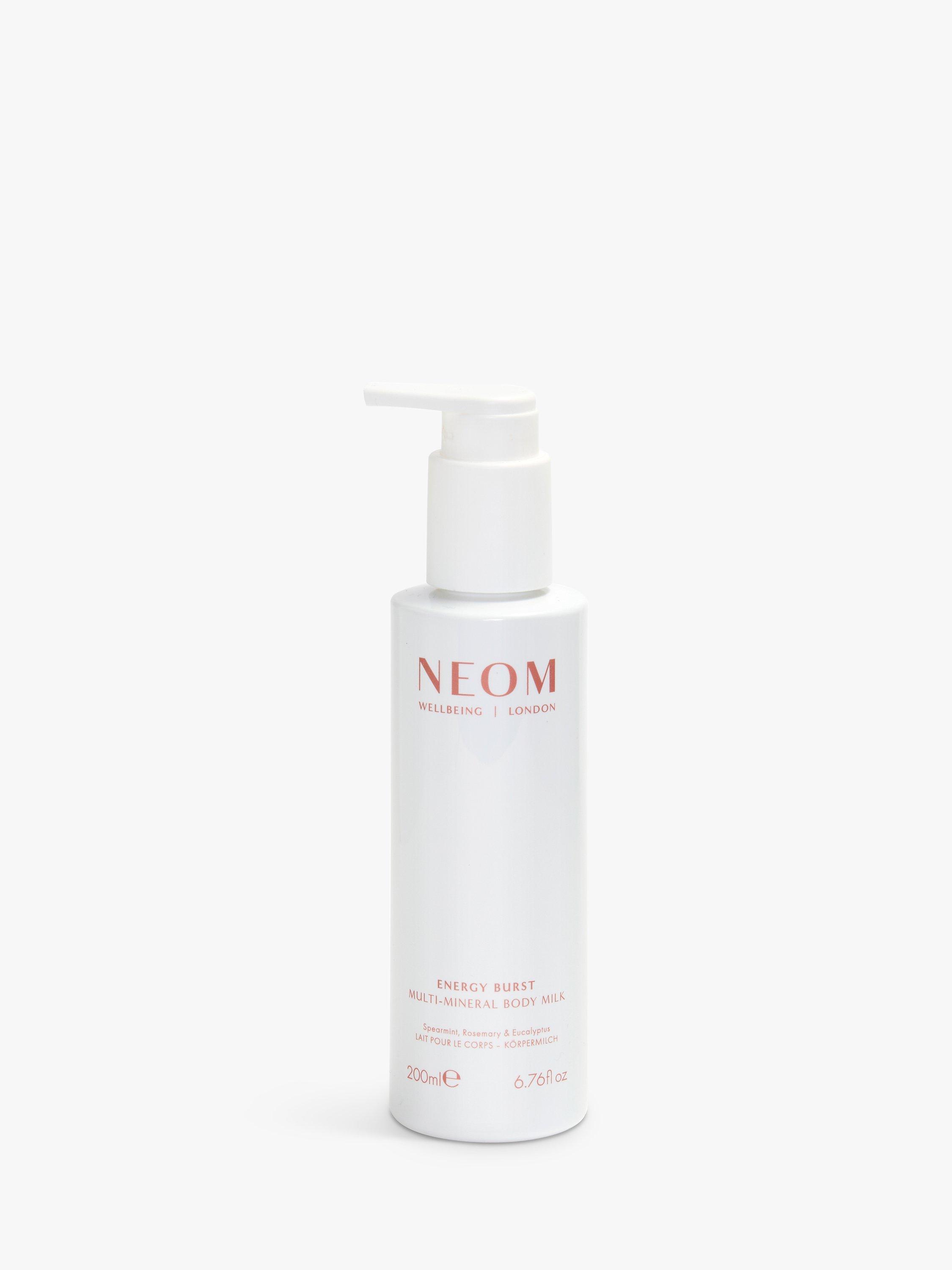 Product image 1 of 6, which shows NEOM Wellbeing London Energy Burst Multi-Mineral Body Milk Spearmint, Rosemary & Eucalyptus, 200ml