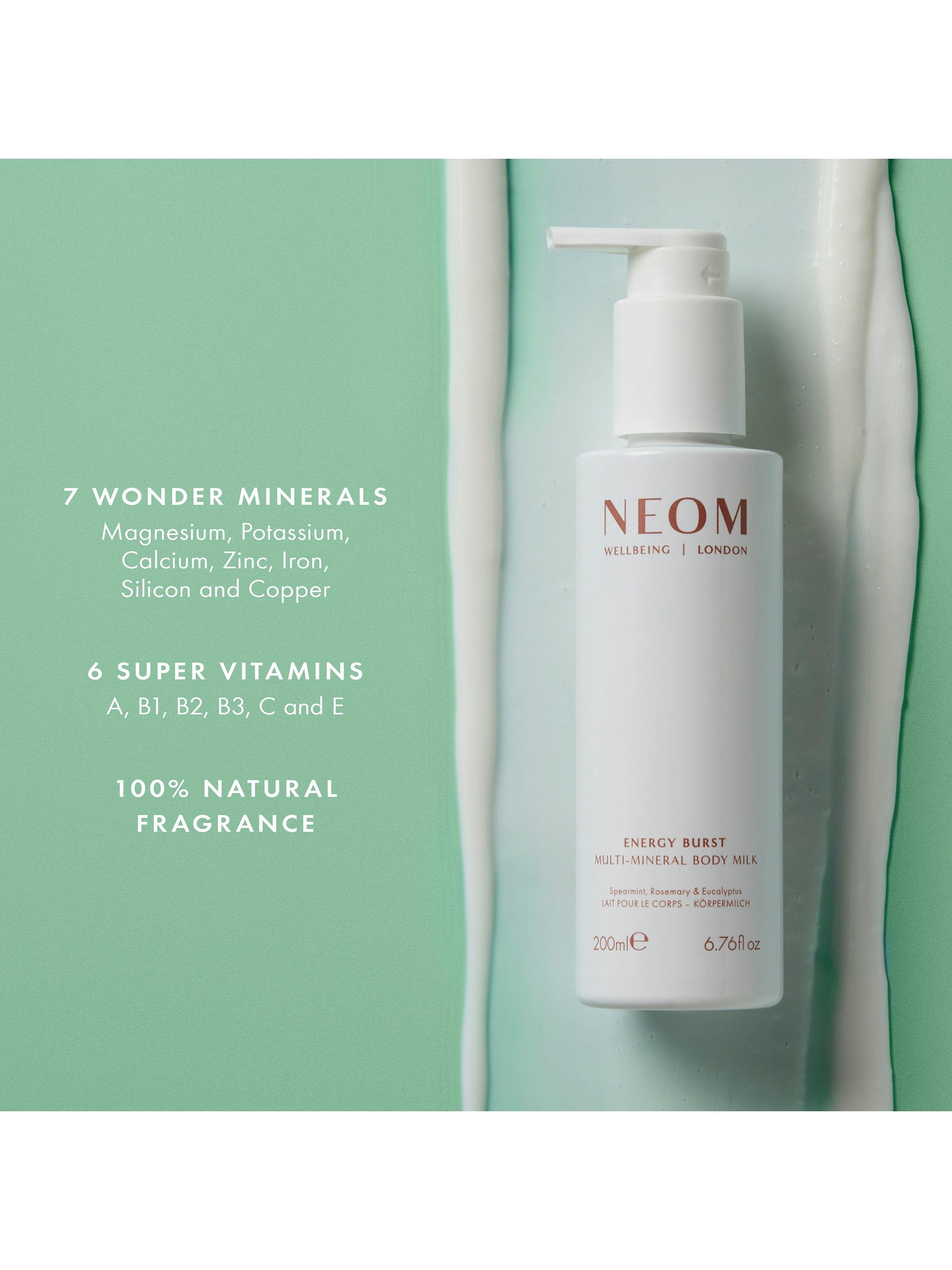 Product image 2 of 6, which shows NEOM Wellbeing London Energy Burst Multi-Mineral Body Milk Spearmint, Rosemary & Eucalyptus, 200ml