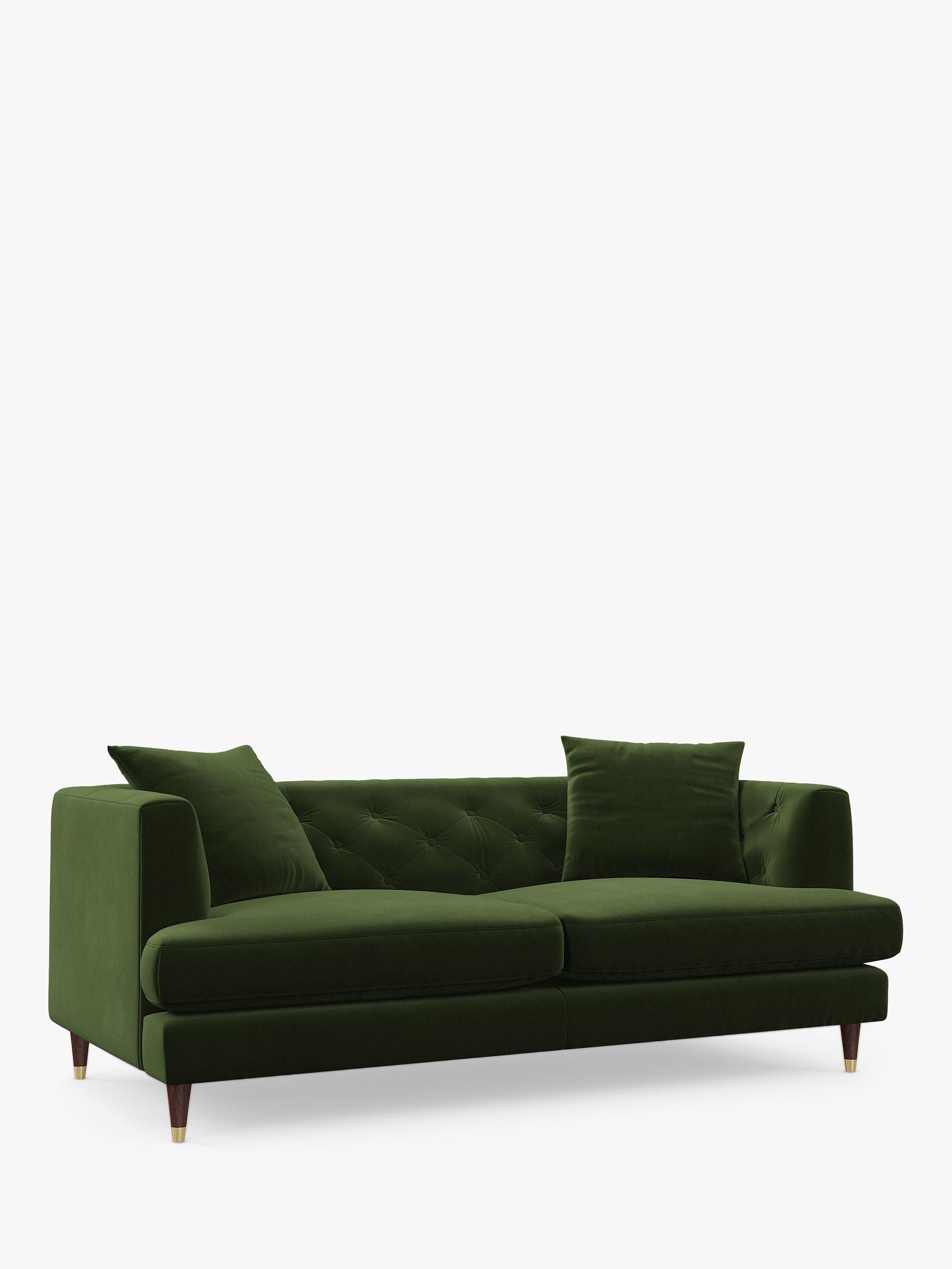 Chester Range, John Lewis Chester Large 3 Seater Sofa, Dark Leg, Easy Clean Plush Velvet Olive Green