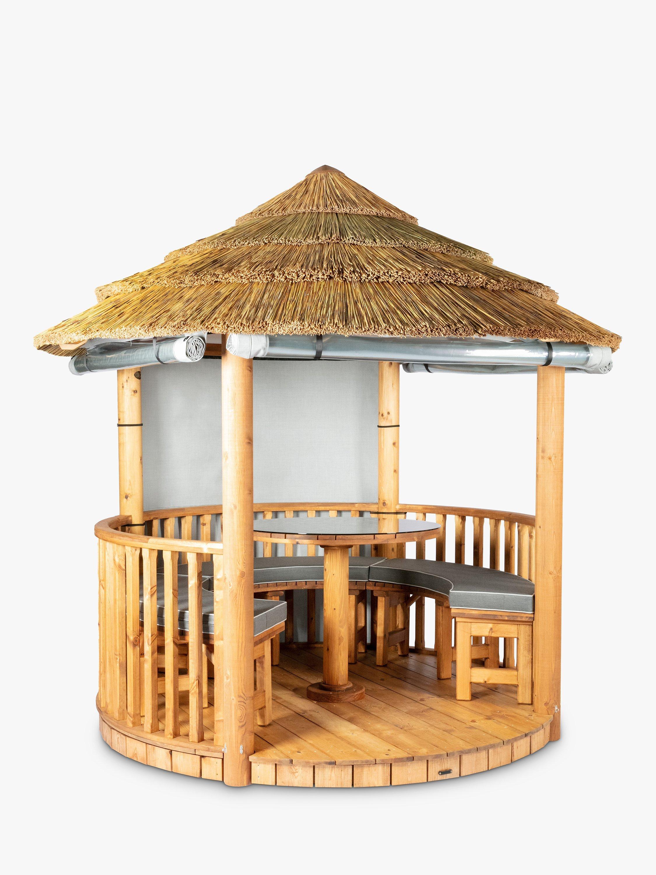 Breeze House Mara Cape Reed Thatch Roof Circular Gazebo, FSC-Certified (Scandinavian Redwood), Grey