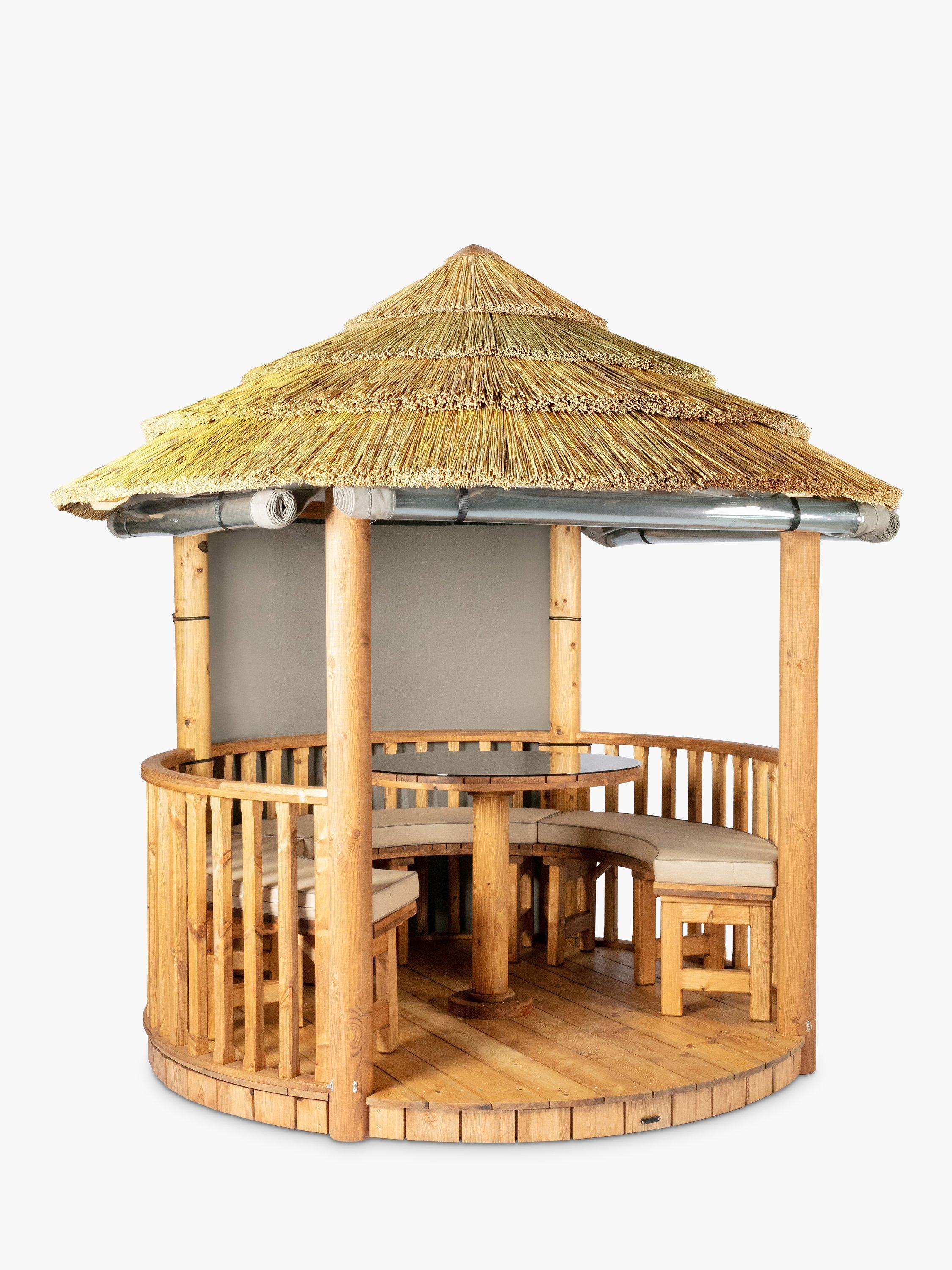Breeze House Mara Combination Thatch Roof Circular Gazebo, FSC-Certified (Scandinavian Redwood), Taupe