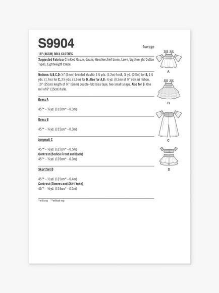 Simplicity 46cm Doll Clothes Sewing Pattern, S9904 - view 2, Multi