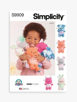 Simplicity 23cm Plush Animals Sewing Pattern, S9909, Multi