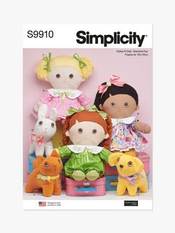 Simplicity Plush Dolls with Pets Sewing Pattern, S9910, Multi