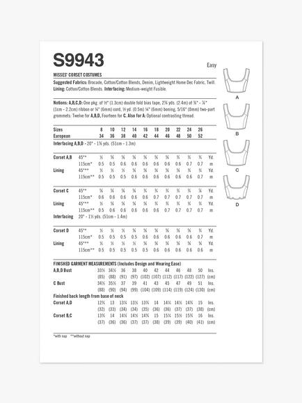 Simplicity Misses' Corset Costumes Sewing Pattern, S9943 - view 2, Multi