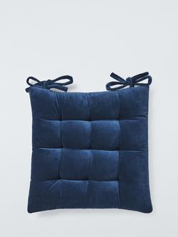 John Lewis Velvet Seat Pad, Blue Navy