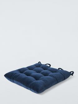 John Lewis Velvet Seat Pad - view 2, Blue Navy
