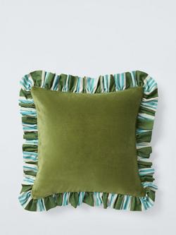 John Lewis Striped Frill Cushion, Olive