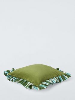 John Lewis Striped Frill Cushion - view 2, Olive