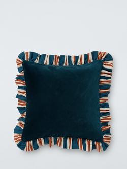John Lewis Striped Frill Cushion, Peacock