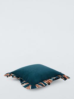 John Lewis Striped Frill Cushion - view 2, Peacock