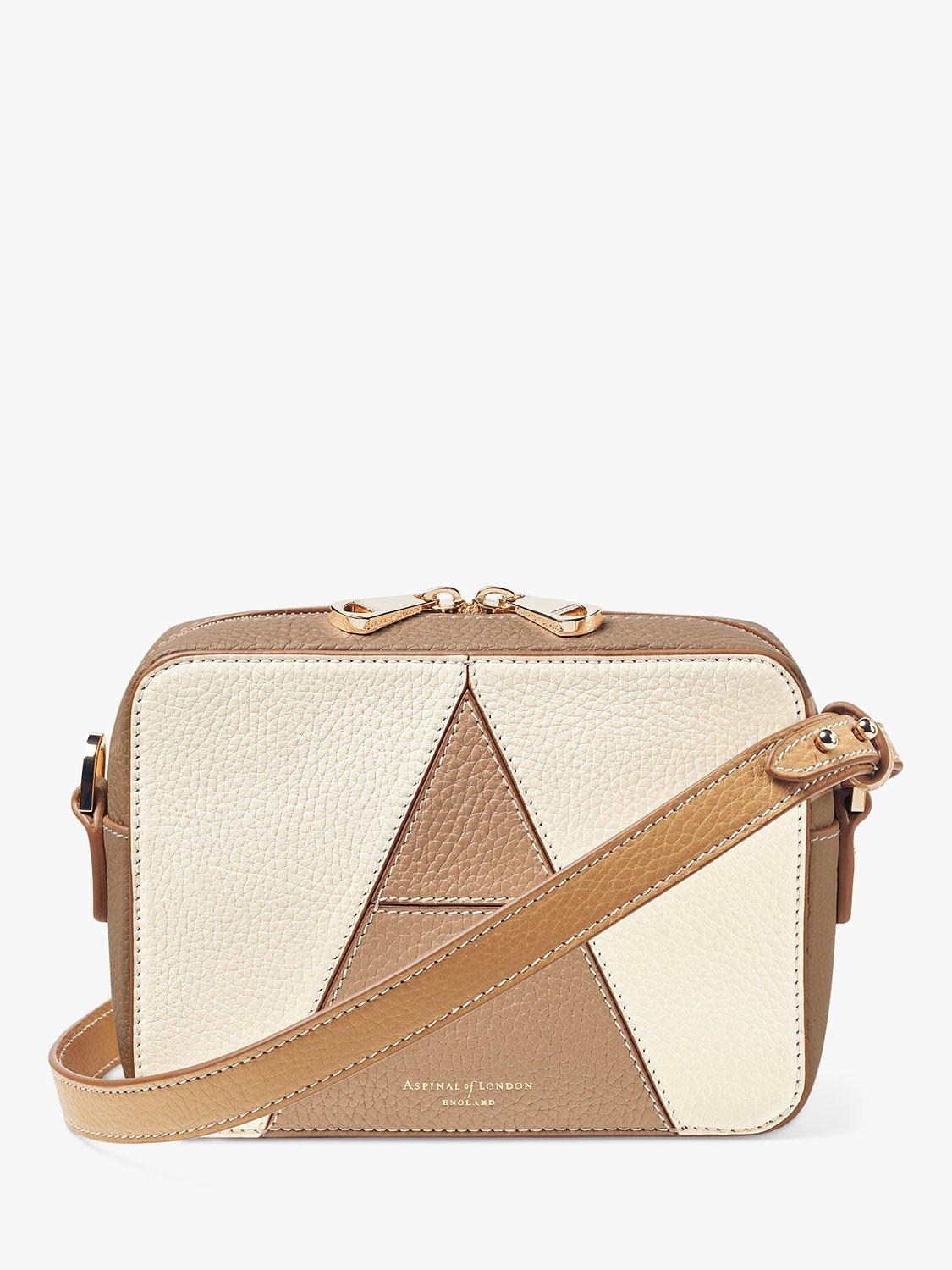 Product image 1 of 6, which shows Aspinal of London Pebble Leather Camera A Bag, Cream/Taupe