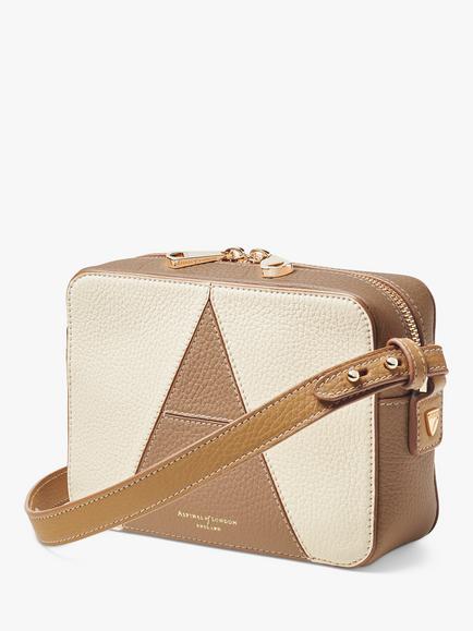 Aspinal of London Pebble Leather Camera A Cross Body Bag, Cream/Taupe - view 2, Cream/Taupe