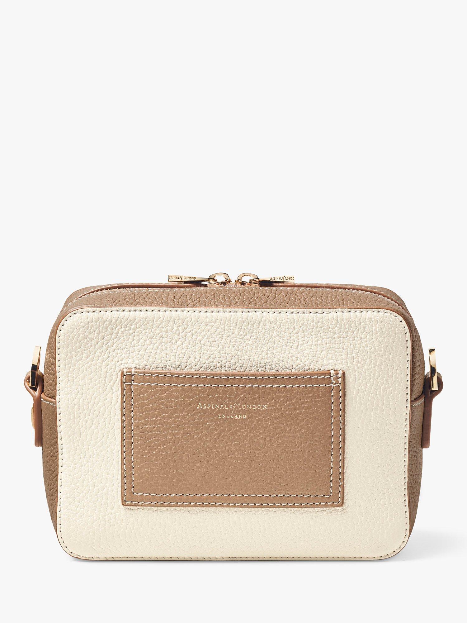 Product image 3 of 6, which shows Aspinal of London Pebble Leather Camera A Bag, Cream/Taupe