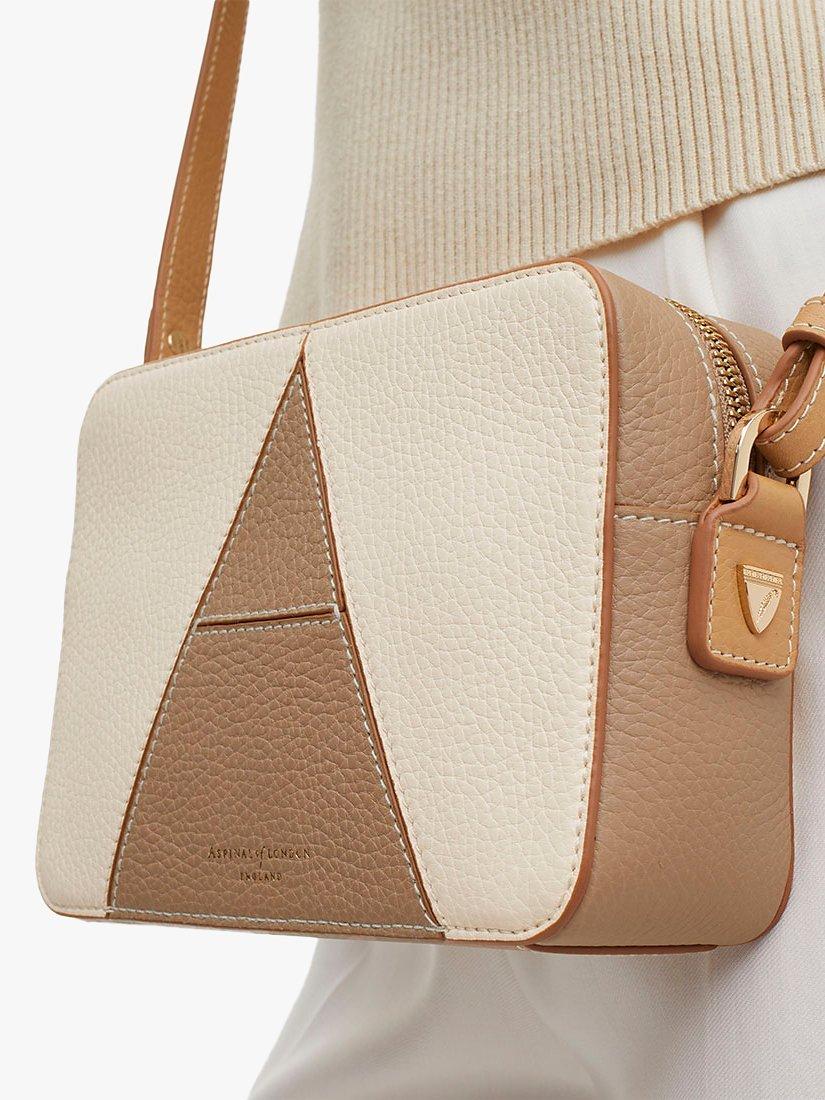 Product image 6 of 6, which shows Aspinal of London Pebble Leather Camera A Bag, Cream/Taupe