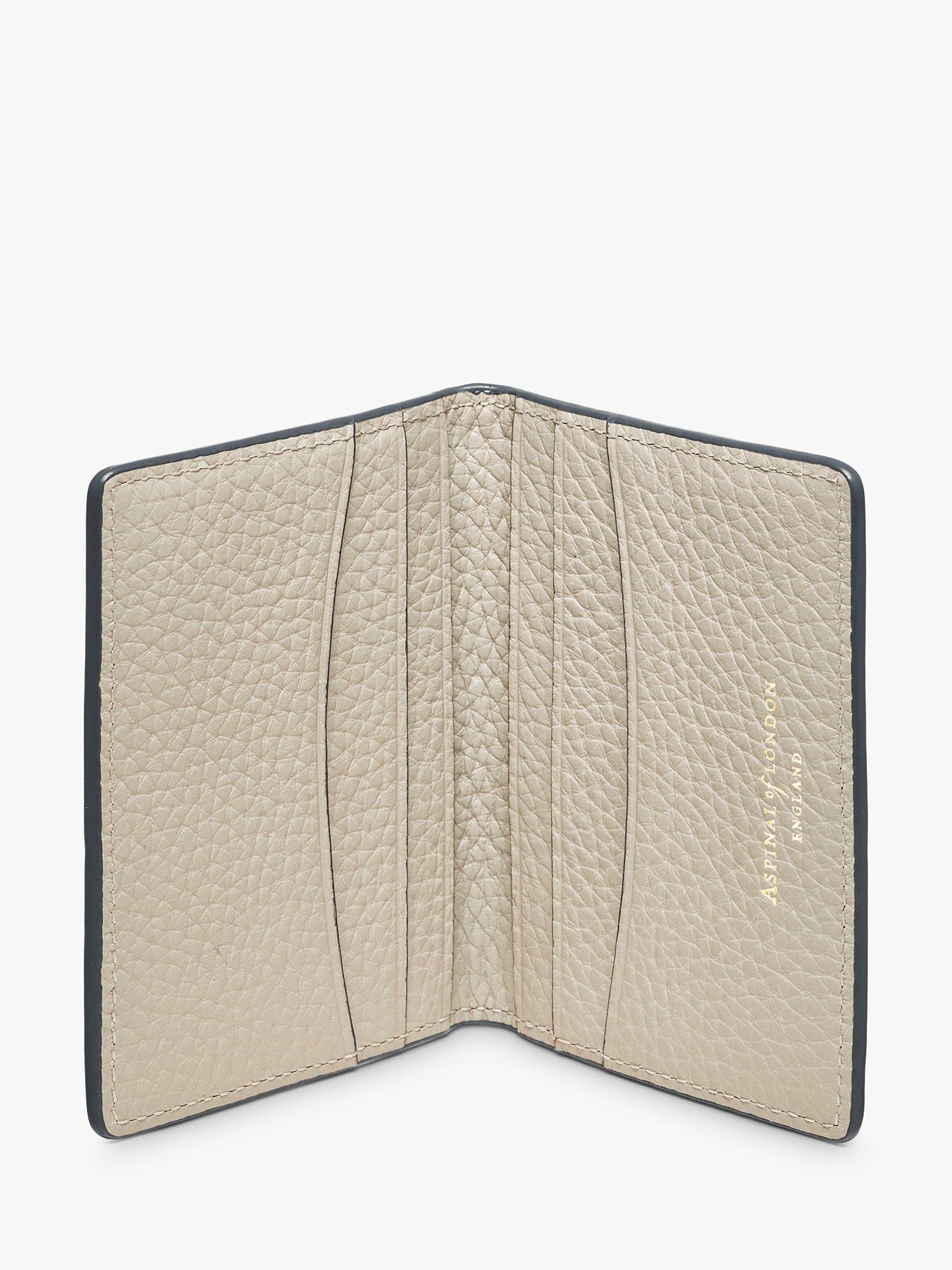 Aspinal of London Double Fold Pebble Leather Credit Card Case, Dove Grey