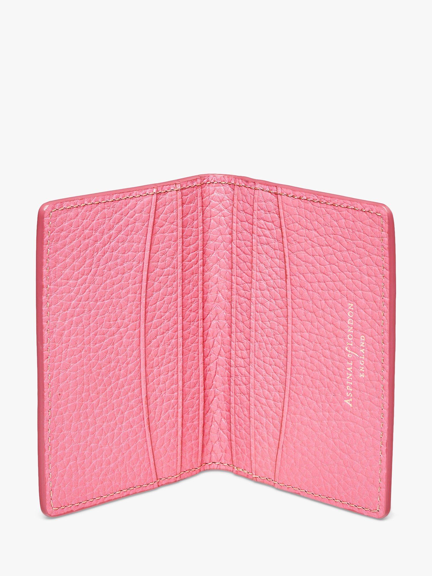 Aspinal of London Double Fold Pebble Leather Credit Card Case, Candy Pink