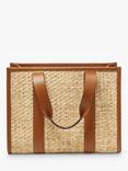 Aspinal of London Henley Step Weave Raffia Tote Bag, Natural/Tan