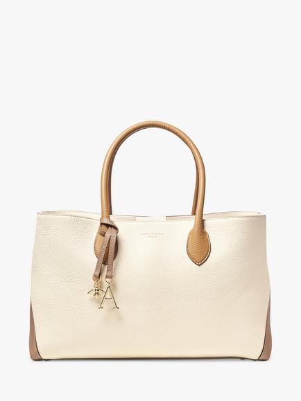 Aspinal of London Pebble Leather London Tote Bag, Cream/Taupe