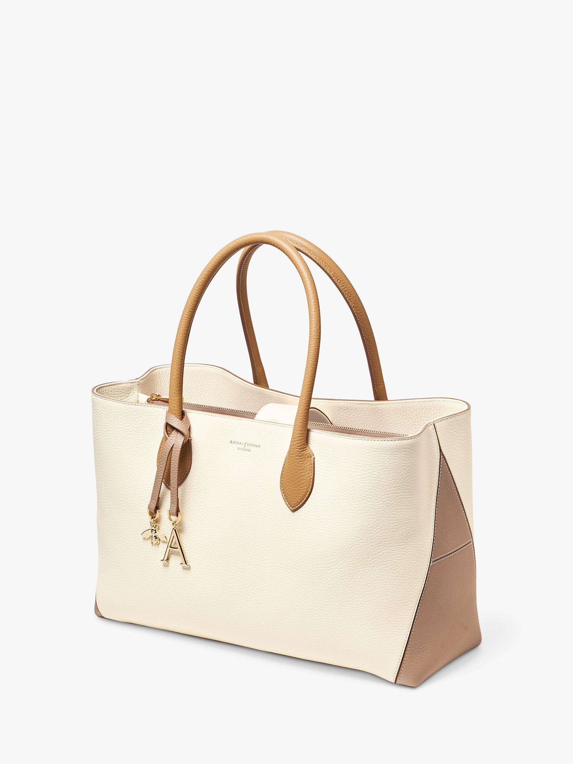 Product image 4 of 6, which shows Aspinal of London Pebble Leather London Tote Bag, Cream/Taupe