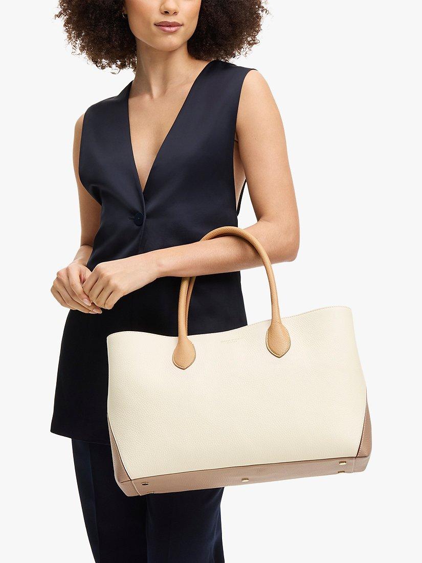 Product image 5 of 6, which shows Aspinal of London Pebble Leather London Tote Bag, Cream/Taupe