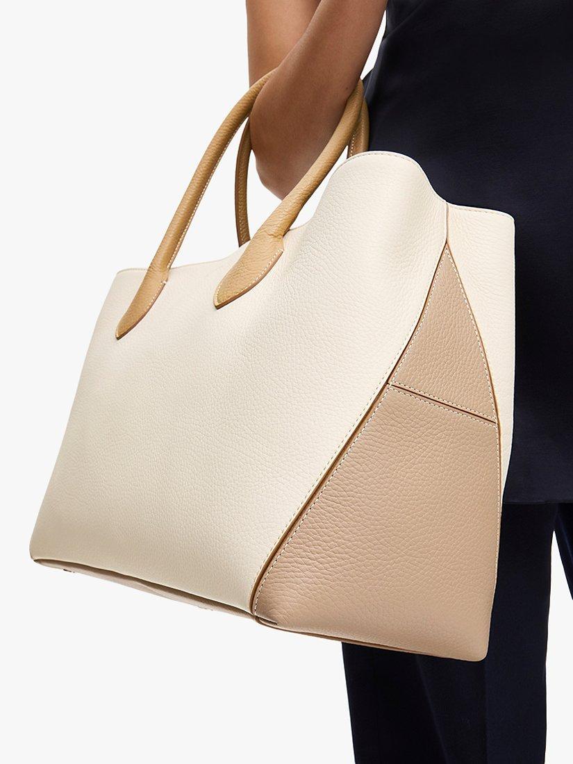 Product image 6 of 6, which shows Aspinal of London Pebble Leather London Tote Bag, Cream/Taupe