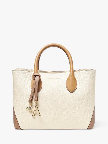 Aspinal of London Pebble Leather Midi London Tote Bag - view 2, Cream/Taupe